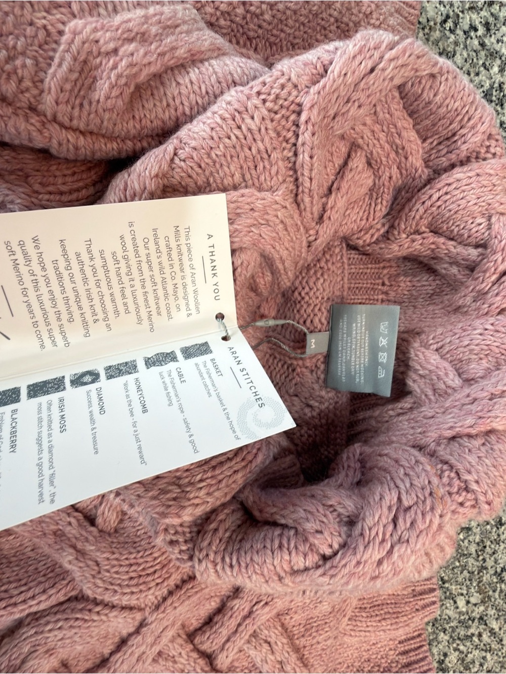 aran Cable-Knit Cowl Neck Sweater - Dusty Rose - Picture 2 of 5